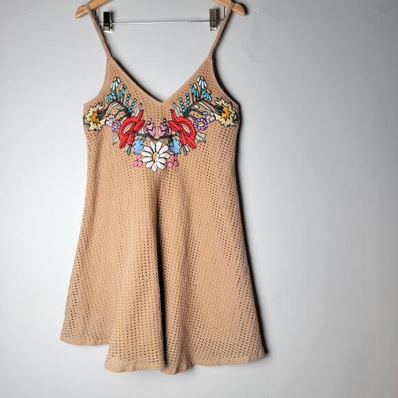 Judith March Bohemian Embroidered Crochet Mini Dress M Lined Cotton Festival - Picture 3 of 10